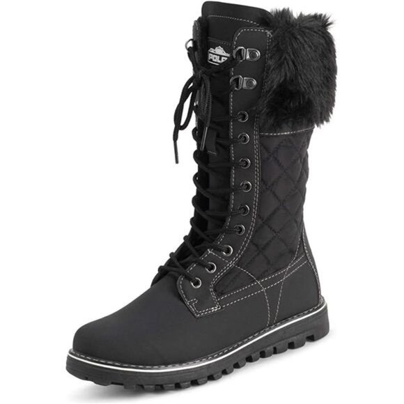 Shoes - Women's Faux Fur Warm Thermal Waterproof Outdoor Walking Snow Winter Calf Boots